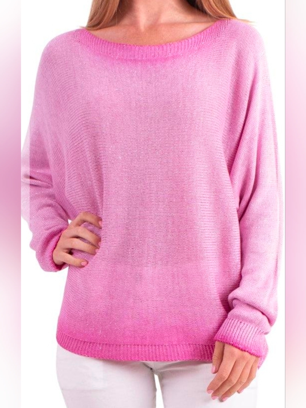 Gigi Moda Argento Pink Metallic Knit Sweater